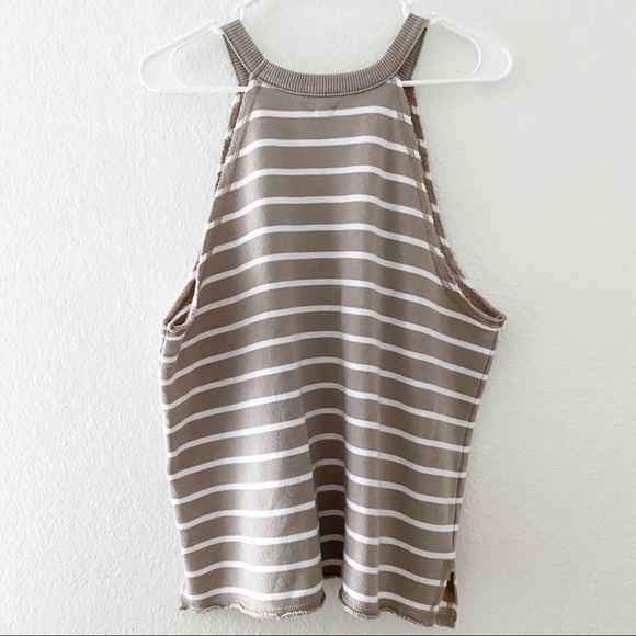 (NWOT) Aerie | Tan Striped Halter Sweater Tank Top - Picture 3 of 5